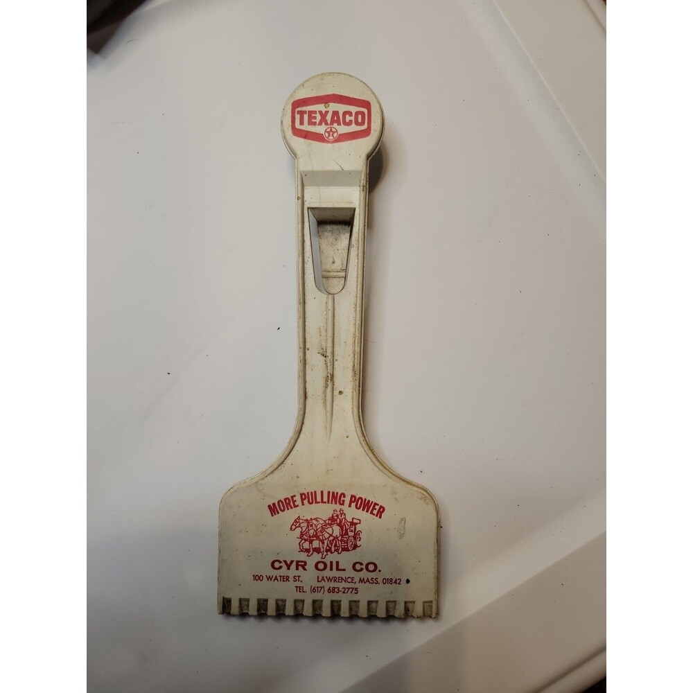 Vintage Texaco Branded Ice Scraper, Cyr Oil Co, Lawrence Mass, Horse, Stagecoach